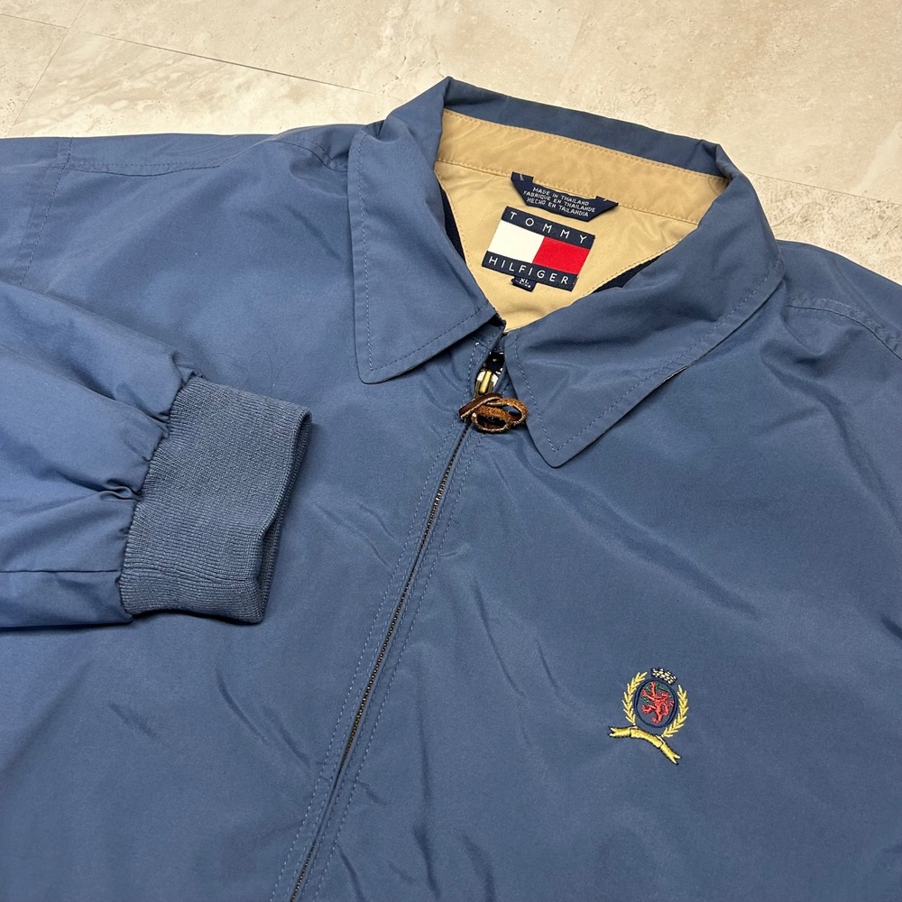 Tommy Hilfiger Harrington Jacket Blue Mens XL Fleece Lined Crest Logo Vintage